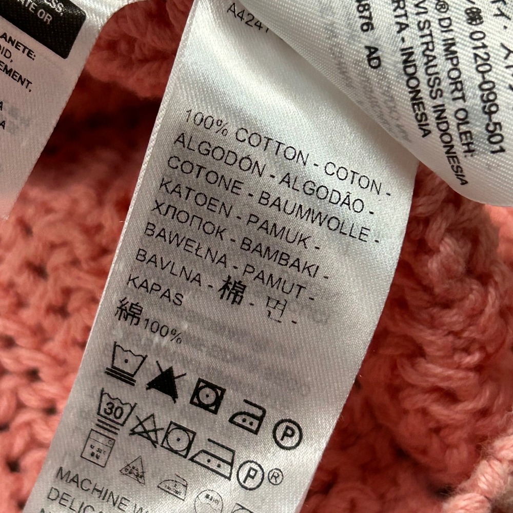 Levi's Sweater Vest Medium Pink Open Knit Crochet Cotton Sleeveless Baby Blue - Picture 6 of 8